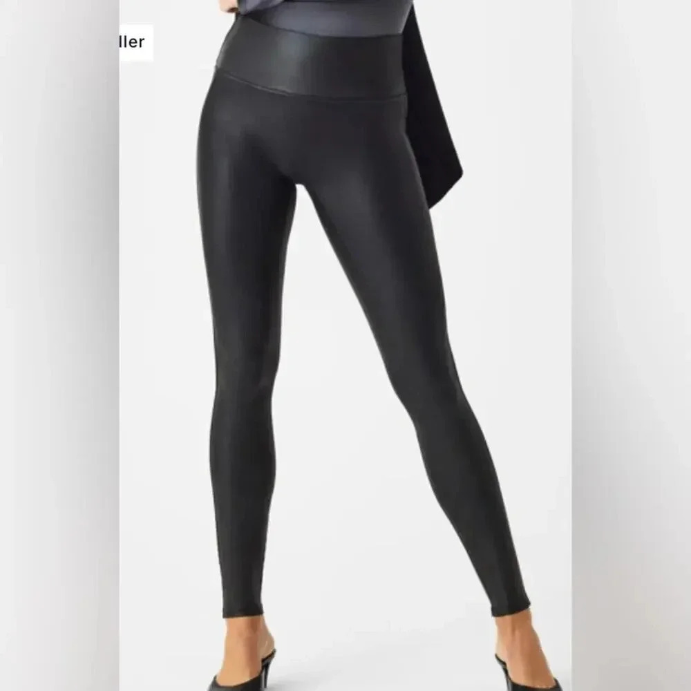 NWT SPANX Faux Leather Leggings Petite Size Medium